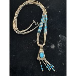 Native American Sterling Necklace Turquoise Marked SE